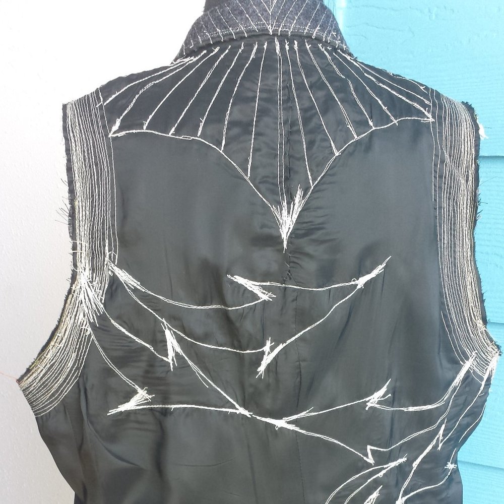 XANADU DESIGNS Black Panther Inspired, Upcycled mens suit coat, made into vest. - Picture 7 of 14